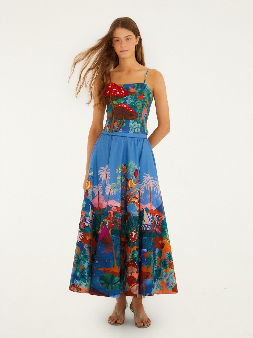 Farm Rio Multicolor Dream Landscape Midi Skirt